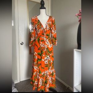 Zara Tropical cut out midi floral dress NWOT